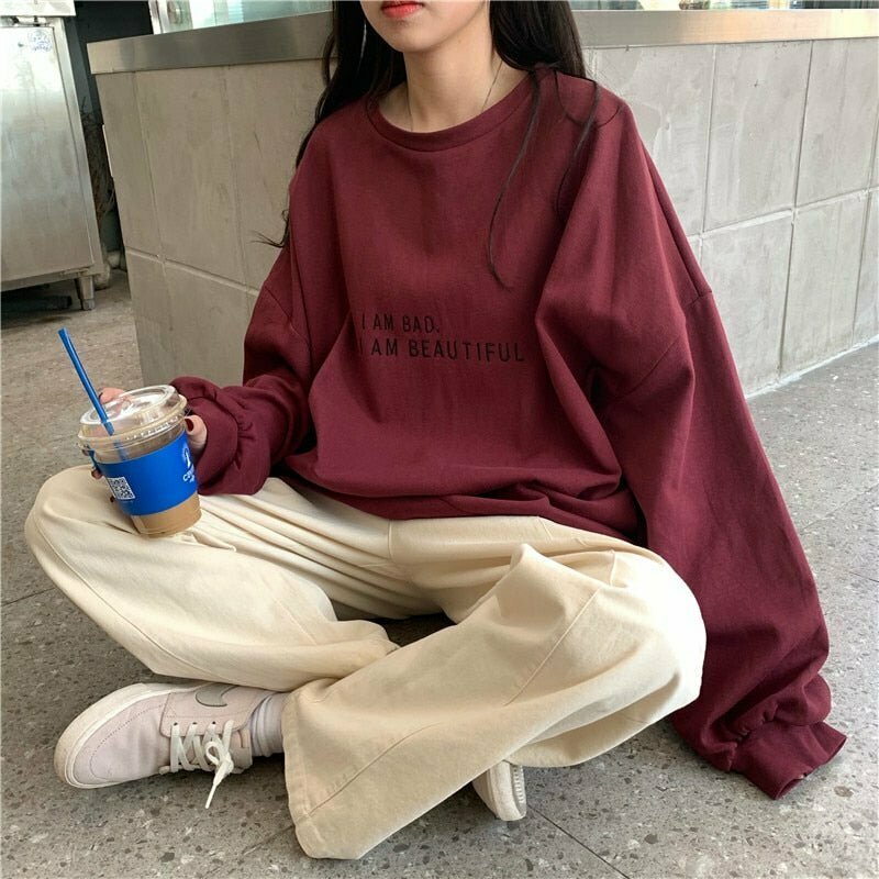 Y2K Korean Letter Print Sweatshirt - Retro 90s Fashion, Grunge, and Pastel Goth Vibes