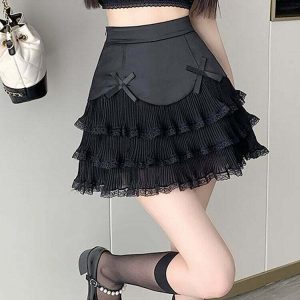 Y2K Lace Mini Skirt with Cute Bow - Perfect for 90s Grunge, Retro, and Summer Outfits