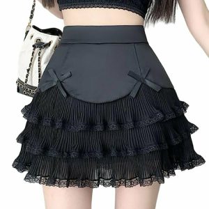 Y2K Lace Mini Skirt with Cute Bow - Perfect for 90s Grunge, Retro, and Summer Outfits