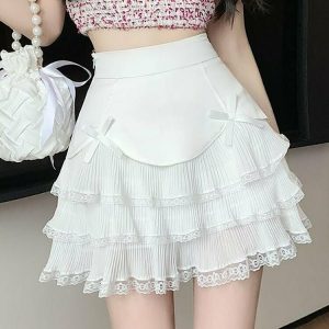 Y2K Lace Mini Skirt with Cute Bow - Perfect for 90s Grunge, Retro, and Summer Outfits