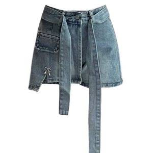 Y2K Lace-Up Blue Denim Skirt - Retro 90s Grunge Summer Outfit, Y2K Party & Club