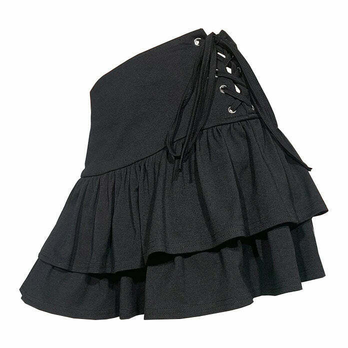 Y2K Lace Up Skirt - 90s Grunge, Retro Summer Outfits, Y2K Party &