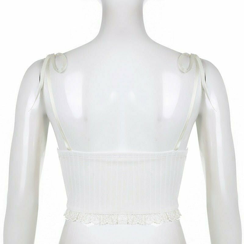 Y2K Lace White Bow Crop Top - Retro 90s Grunge Summer Outfit, Baby Tees, Y2K