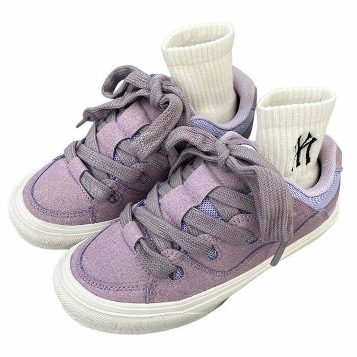 Y2K Lavender Skater Sneakers - Retro 90s Grunge, Pastel Goth, and Summer Y2K Fashion