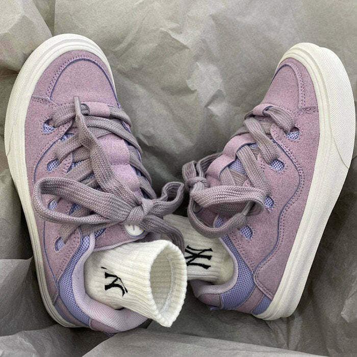 Y2K Lavender Skater Sneakers - Retro 90s Grunge, Pastel Goth, and Summer Y2K Fashion