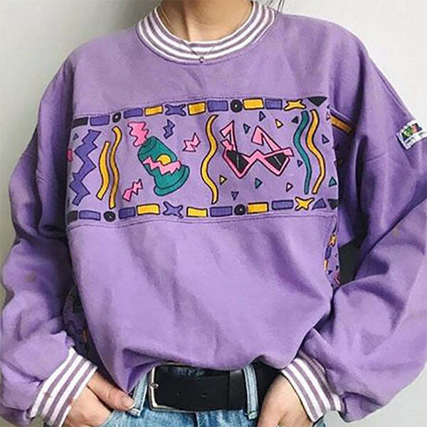 Y2K Lavender Sweatshirt - 90s Fashion, Grunge, Retro Style, Y2K Summer Outfits,