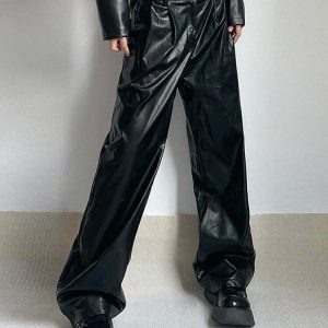 Y2K Leather Pants - Retro 90s Grunge, Summer Outfits, Club & Party Fashion for Women