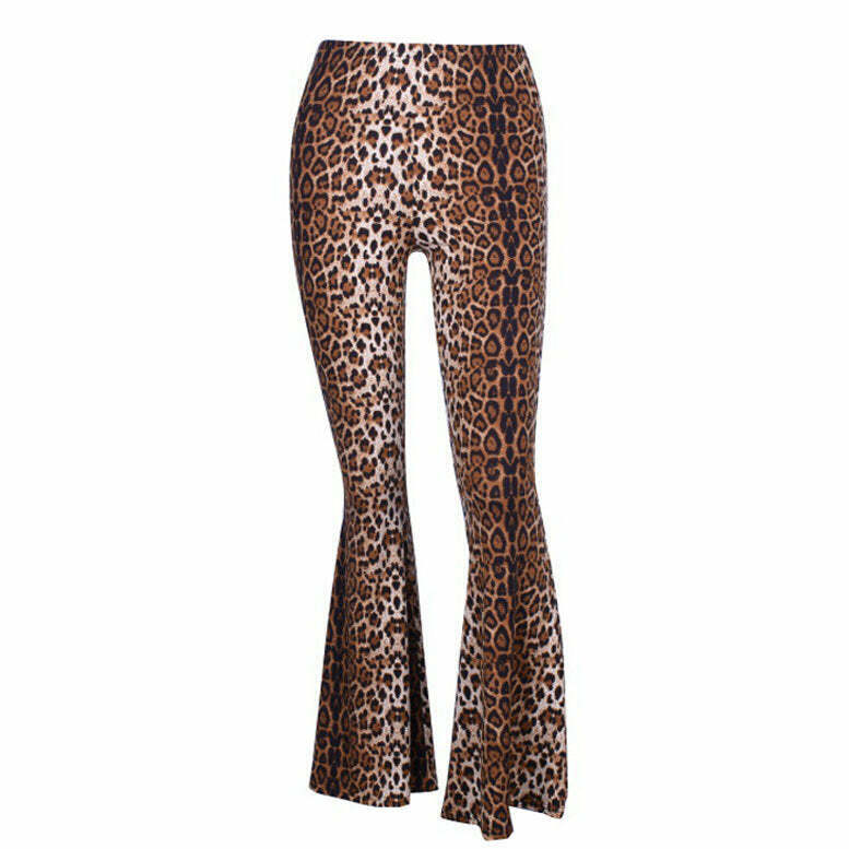 Y2K Leopard Flared Trousers - 90s Grunge, Retro Summer, Party & Club Outfits for