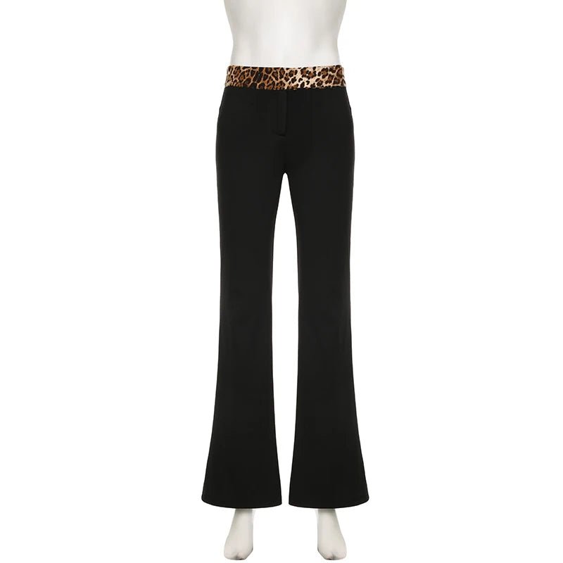 Y2K Leopard Print Flared Pants - 90s Grunge, Retro Summer Outfits, Y2K Party &