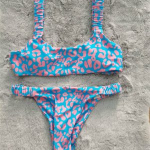 Y2K Leopard Print Swimsuit - Retro 90s Grunge Summer Outfit, Pastel Goth Beachwear