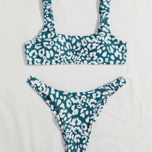 Y2K Leopard Print Swimsuit - Retro 90s Grunge Summer Outfit, Pastel Goth Beachwear