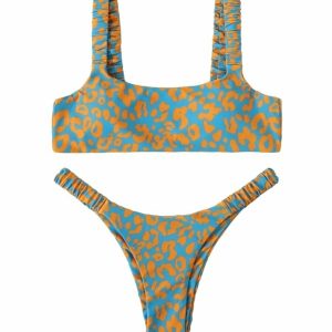 Y2K Leopard Print Swimsuit - Retro 90s Grunge Summer Outfit, Pastel Goth Beachwear