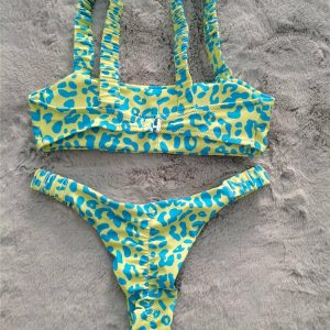 Y2K Leopard Print Swimsuit - Retro 90s Grunge Summer Outfit, Pastel Goth Beachwear