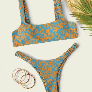 Y2K Leopard Print Swimsuit - Retro 90s Grunge Summer Outfit, Pastel Goth Beachwear