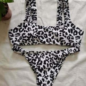 Y2K Leopard Print Swimsuit - Retro 90s Grunge Summer Outfit, Pastel Goth Beachwear