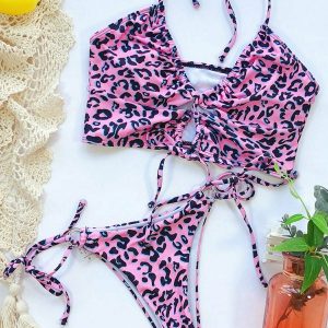 Y2K Leopard Swimsuit - Retro 90s Grunge Summer Outfit, Y2K Beachwear, Pastel