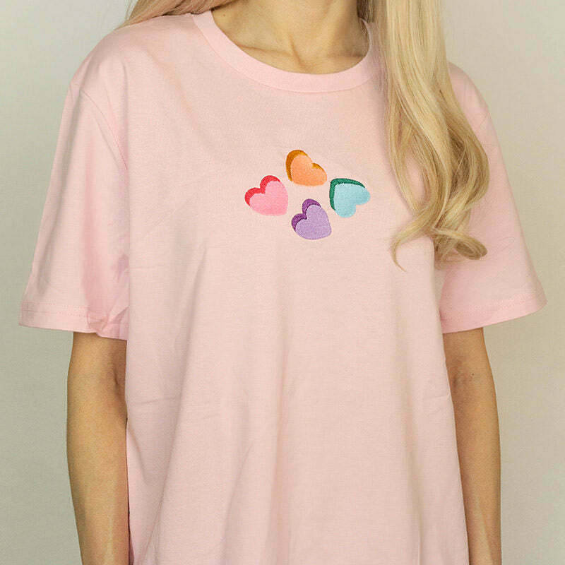 Y2K Love Hearts Candy T-Shirt - Retro 90s Grunge, Summer Y2K Outfits, Pastel