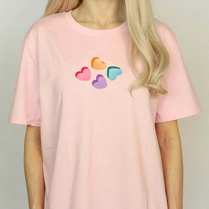 Y2K Love Hearts Candy T-Shirt - Retro 90s Grunge, Summer Y2K Outfits, Pastel