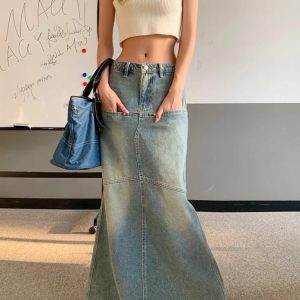 Y2K Low-Waist Fishtail Denim Skirt - 90s Grunge, Retro, Summer, Party