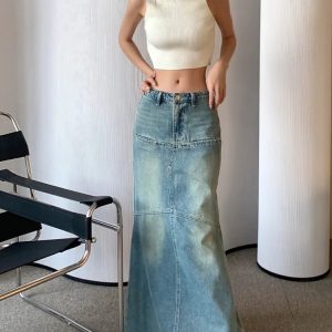 Y2K Low-Waist Fishtail Denim Skirt - 90s Grunge, Retro, Summer, Party