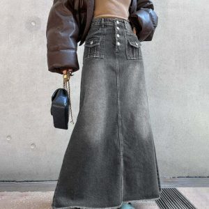 Y2K Maxi Long Denim Skirt - Retro 90s Grunge Summer Outfit, Y2K Fashion, Pastel