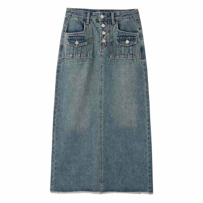 Y2K Maxi Long Denim Skirt - Retro 90s Grunge Summer Outfit, Y2K Fashion, Pastel