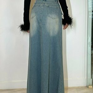 Y2K Maxi Long Denim Skirt - Retro 90s Grunge Summer Outfit, Y2K Fashion, Pastel