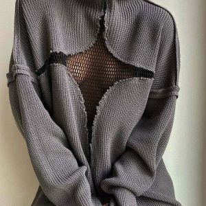 Y2K Mesh Hollow Sweater - Retro 90s Grunge, Summer Y2K Outfits, Pastel Goth