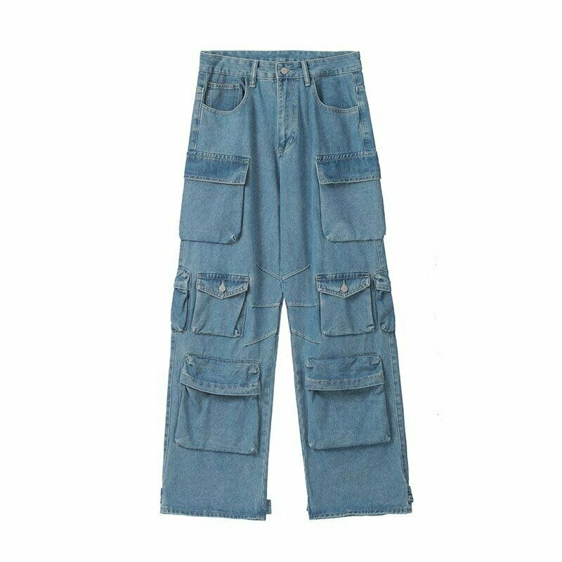 Y2K Multi-Pocket Jeans - 90s Grunge, Retro Style, Summer Outfits, Y2K Fashion