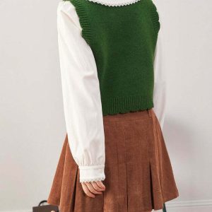 Y2K Mushroom Aesthetic Knit Vest - Retro 90s Grunge, Pastel Goth, Summer Y2K Out