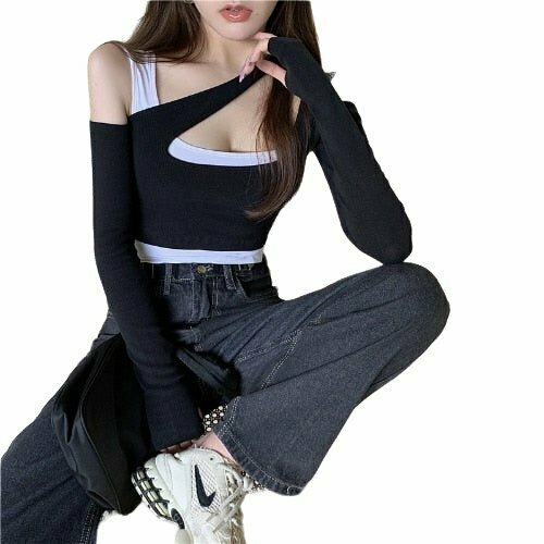 Y2K Off-Shoulder Crop Top - 90s Grunge, Retro Summer, Pastel Goth, Baby Te