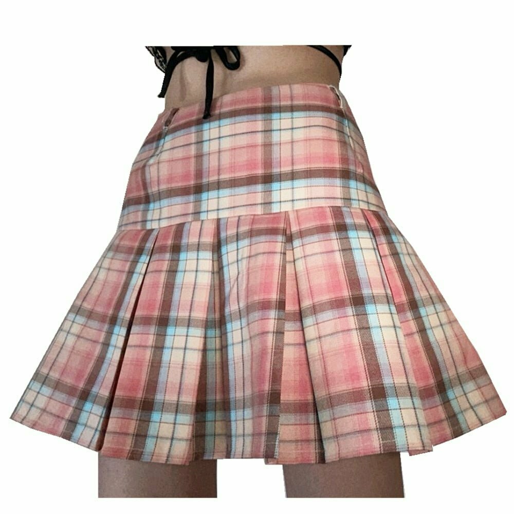 Y2K Pastel Checkerboard Mini Skirt - 90s Grunge, Retro Summer, Y2K Party Outfit