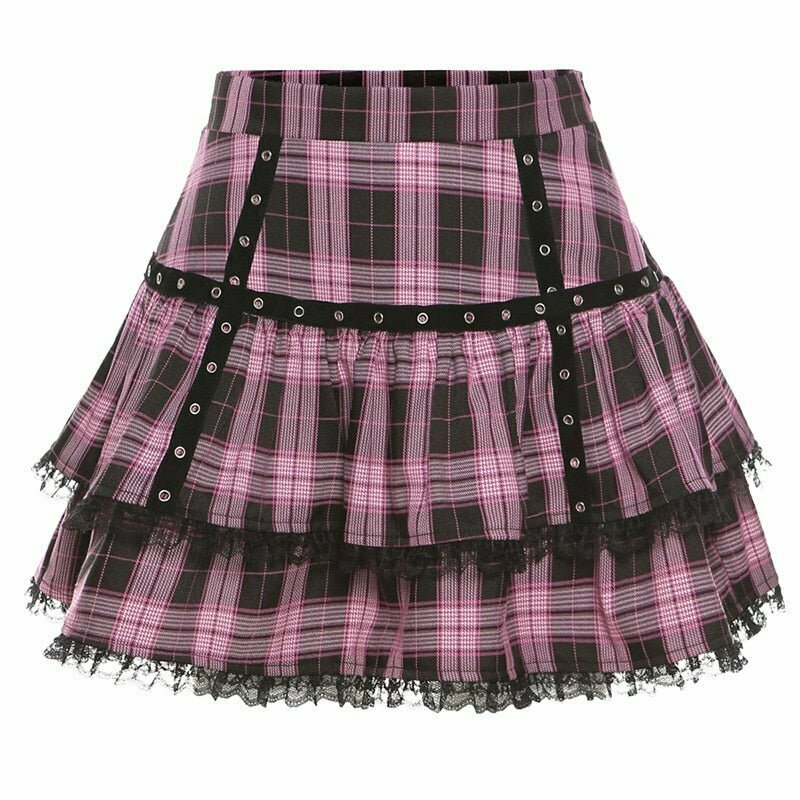 Y2K Pastel Goth Mini Plaid Skirt - Retro 90s Grunge Summer Outfit for Women