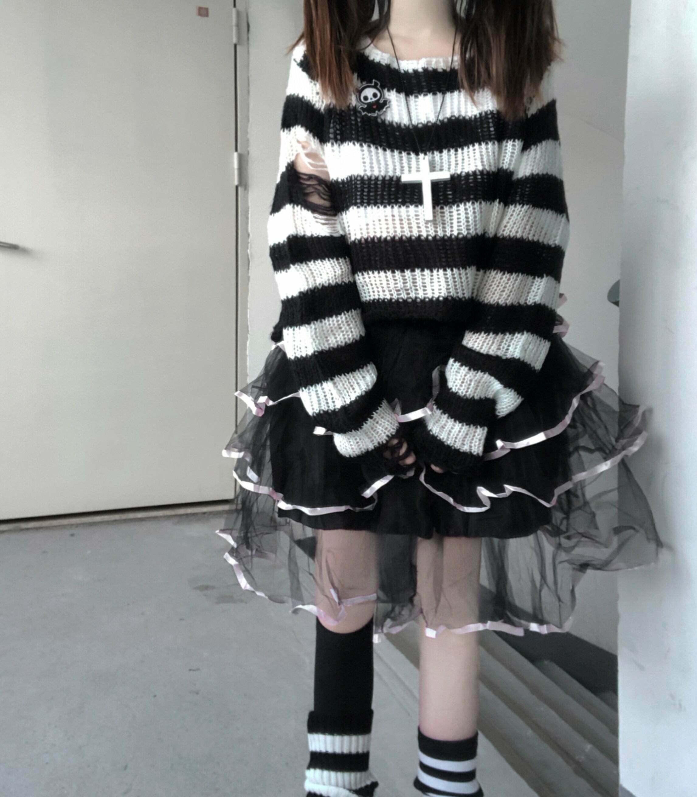 Y2K Pastel Goth Striped Sweater - Retro 90s Grunge, Summer Outfits, and Club Fashion