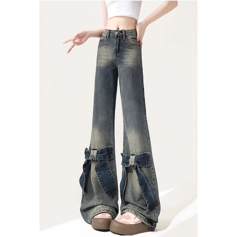 Y2K Patchwork Flare Jeans: Vintage Harajuku Denim Trousers