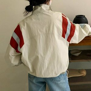 Y2K Patchwork Striped Bomber Jacket - 90s Grunge, Retro Summer, and Party Outfits