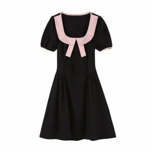 Y2K Patchwork Sweet French Mini Dress - Retro 90s Summer Grunge Outfit for Women