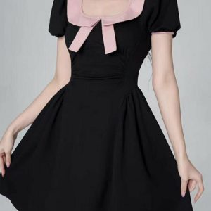 Y2K Patchwork Sweet French Mini Dress - Retro 90s Summer Grunge Outfit for Women