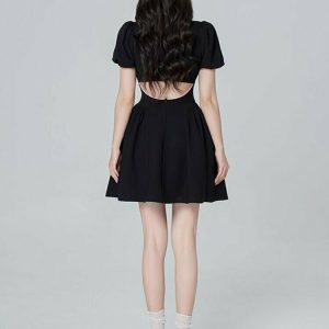 Y2K Patchwork Sweet French Mini Dress - Retro 90s Summer Grunge Outfit for Women