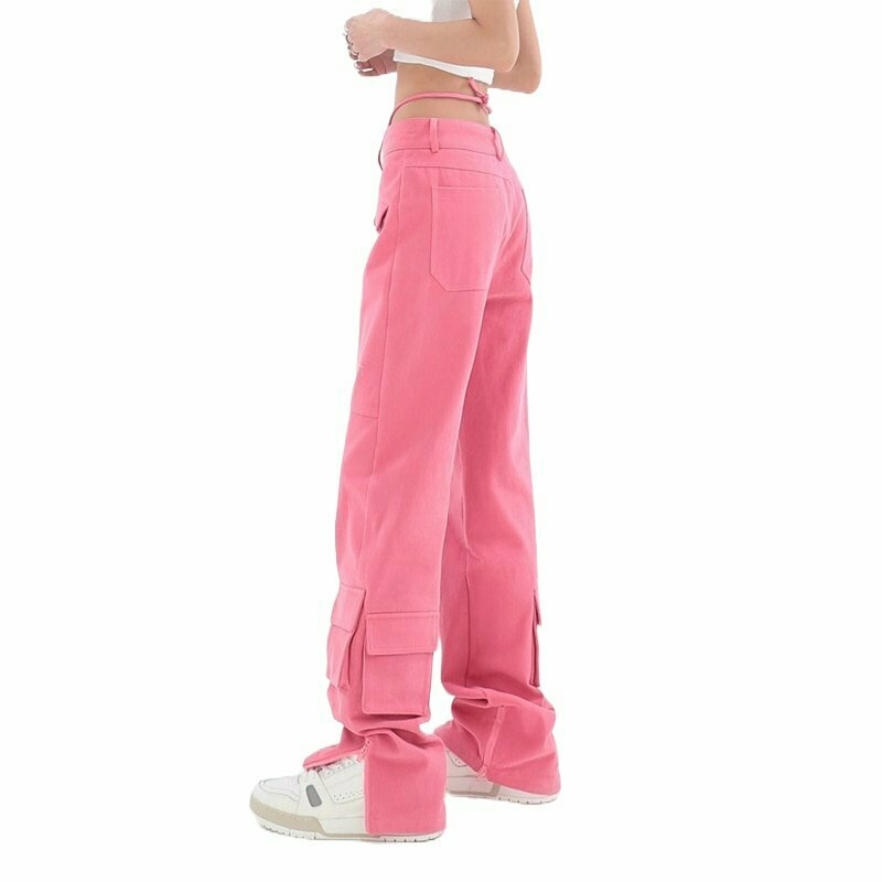 Y2K Pink Cargo Jeans - Vintage 90s Streetwear, Grunge Summer Outfit, Retro Hip Hop Fashion