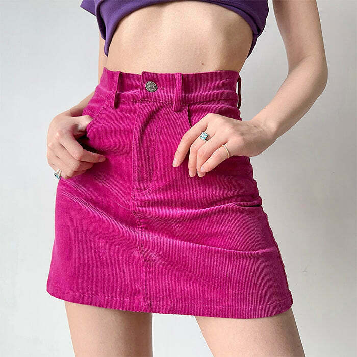 Y2K Pink Corduroy Mini Skirt - 90s Grunge, Retro Summer Outfit, Y2K Party