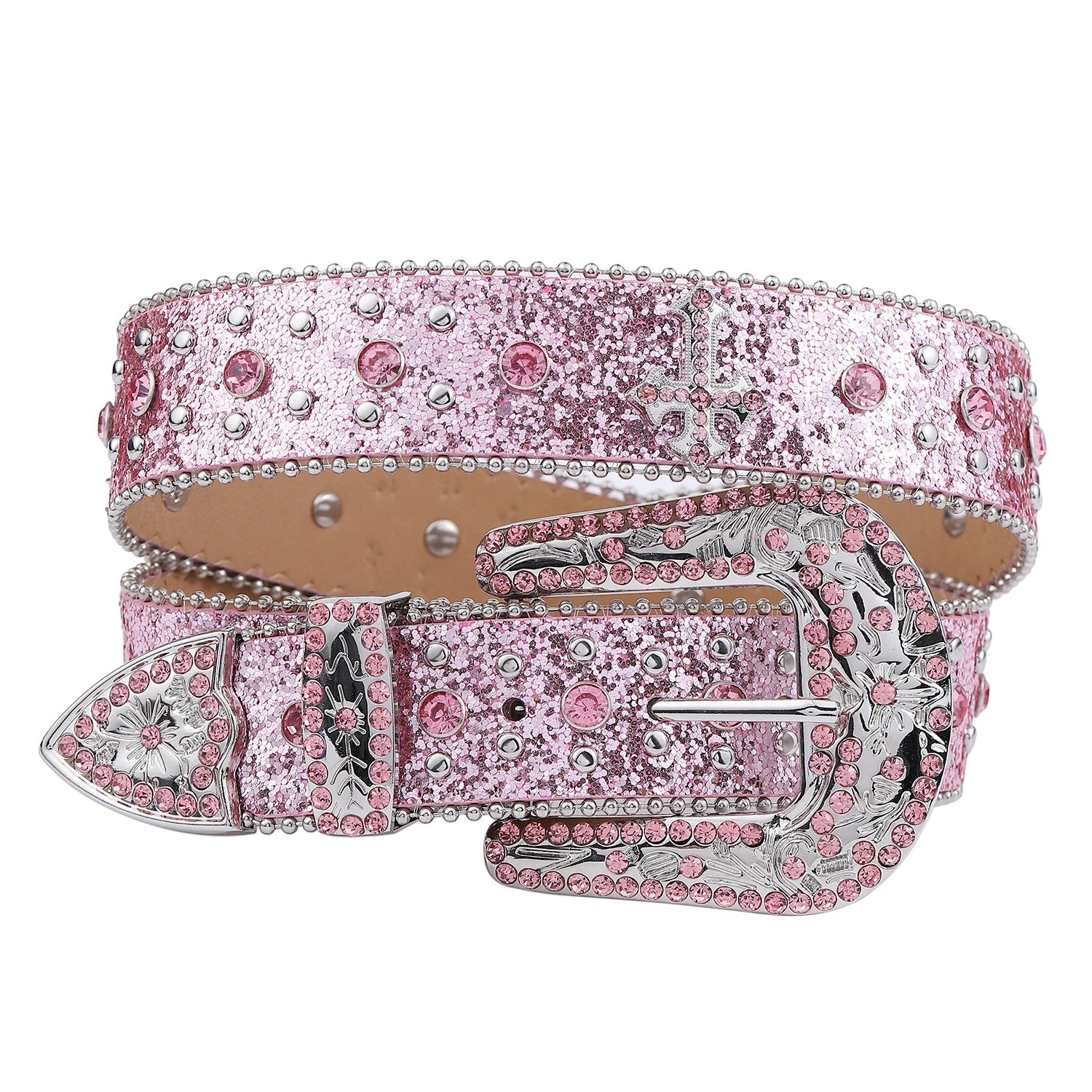 Y2K Pink Cross-Rivet Rhinestone Belt - 90s Grunge, Retro, Gothic, and Summer Fashion