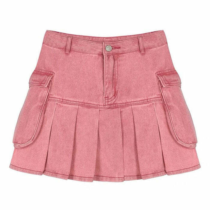 Y2K Pink Denim Cargo Mini Skirt - 90s Grunge, Retro Summer, Pastel Goth, Y2