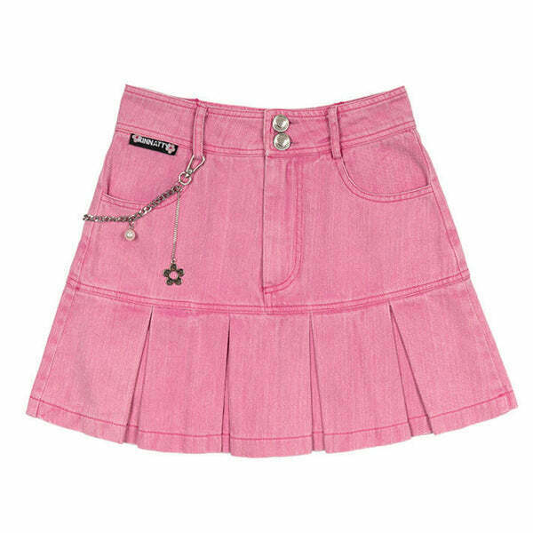 Y2K Pink Denim Skirt - 90s Grunge Summer Outfit, Retro Y2K Fashion, Pastel Goth