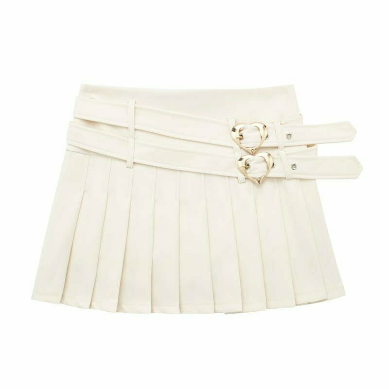 Y2K Pink Double Belt Pleated Skirt - 90s Grunge, Retro, Summer, Party, and Club