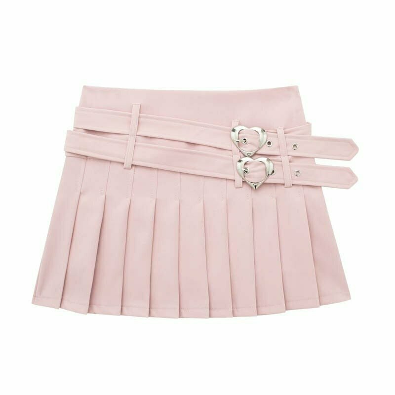 Y2K Pink Double Belt Pleated Skirt - 90s Grunge, Retro, Summer, Party, and Club