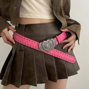 Y2K Pink Double Heart Belt - 90s Grunge, Retro Y2K Fashion, Pastel Goth, Y