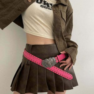 Y2K Pink Double Heart Belt - 90s Grunge, Retro Y2K Fashion, Pastel Goth, Y