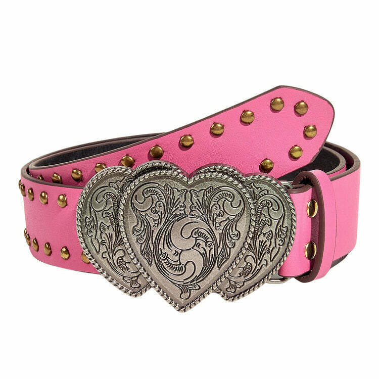 Y2K Pink Double Heart Belt - 90s Grunge, Retro Y2K Fashion, Pastel Goth, Y