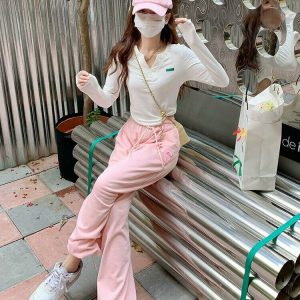 Y2K Pink Jogging Sweatpants - 90s Grunge, Retro, Summer, Party, and Club Outfits